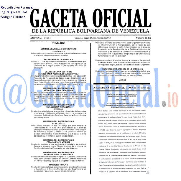 Gaceta Oficial 41262 del 23 octubre 2017