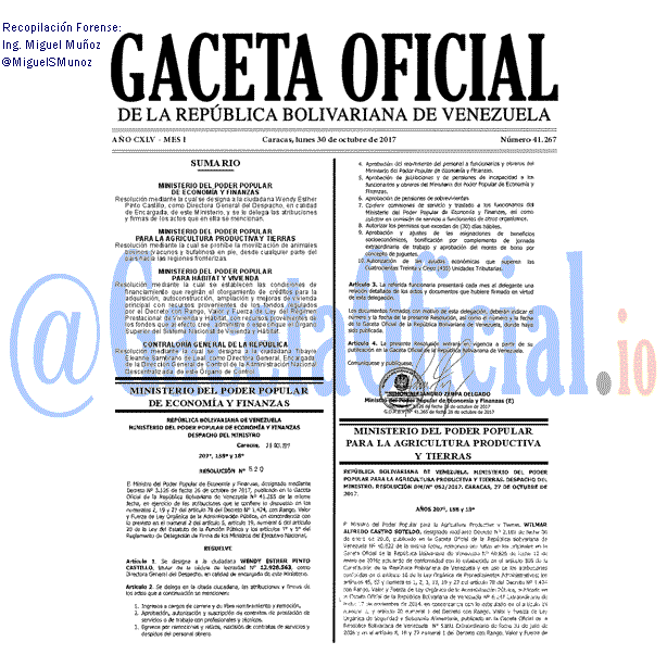 Gaceta Oficial 41267 del 30 octubre 2017