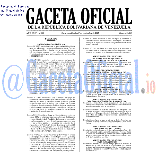Gaceta Oficial 41269 del 1 noviembre 2017