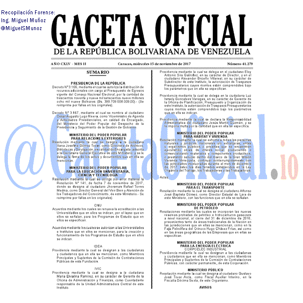 Gaceta Oficial 41279 del 15 noviembre 2017