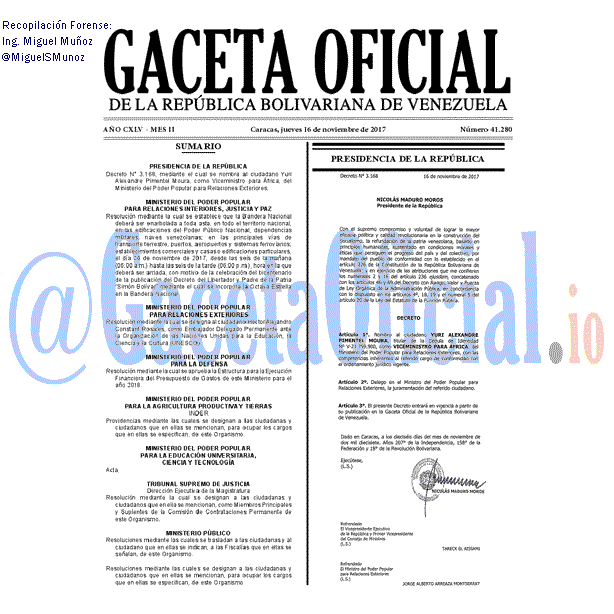 Gaceta Oficial 41280 del 16 noviembre 2017