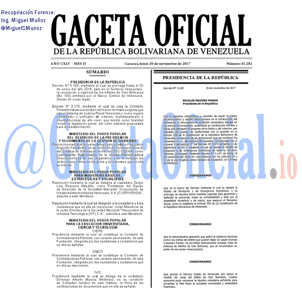 Gaceta Oficial 41282 del 20 noviembre 2017