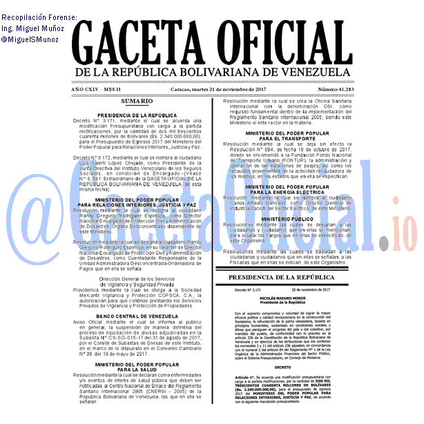 Gaceta Oficial 41283 del 21 noviembre 2017