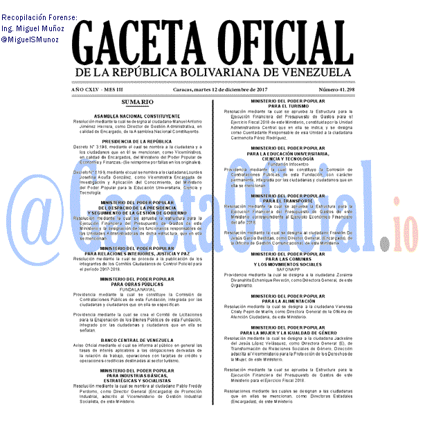 Gaceta Oficial 41298 del 12 diciembre 2017