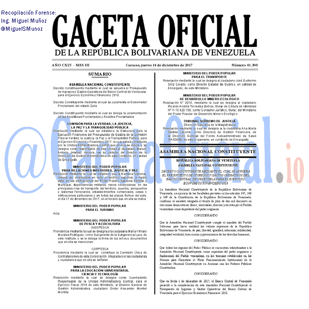 Gaceta Oficial 41300 del 14 diciembre 2017 Gaceta Oficial 41300 del 14 diciembre 2017