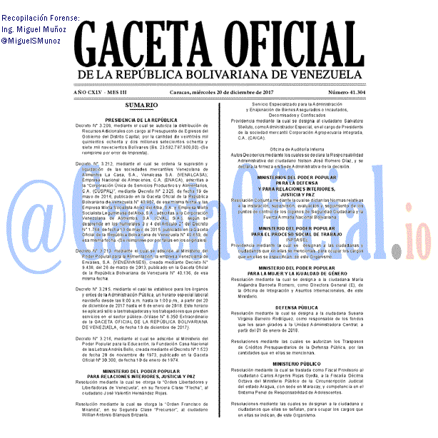Gaceta Oficial 41304 del 20 diciembre 2017 Gaceta Oficial 41304 del 20 diciembre 2017