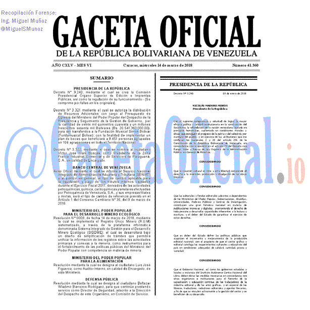 Gaceta Oficial 41360 del 14 marzo 2018 Gaceta Oficial 41360 del 14 marzo 2018