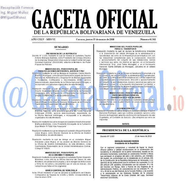 Gaceta Oficial 41361 del 15 marzo 2018 Gaceta Oficial 41361 del 15 marzo 2018