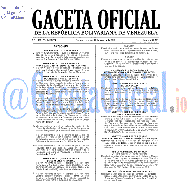 Gaceta Oficial 41362 del 16 marzo 2018