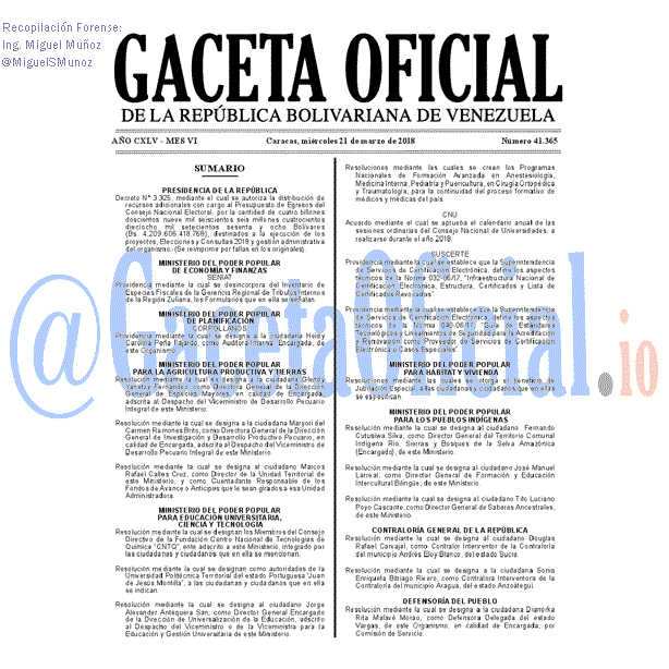 Gaceta Oficial 41365 del 21 marzo 2018
