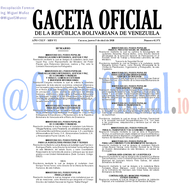 Gaceta Oficial 41371 del 5 abril 2018