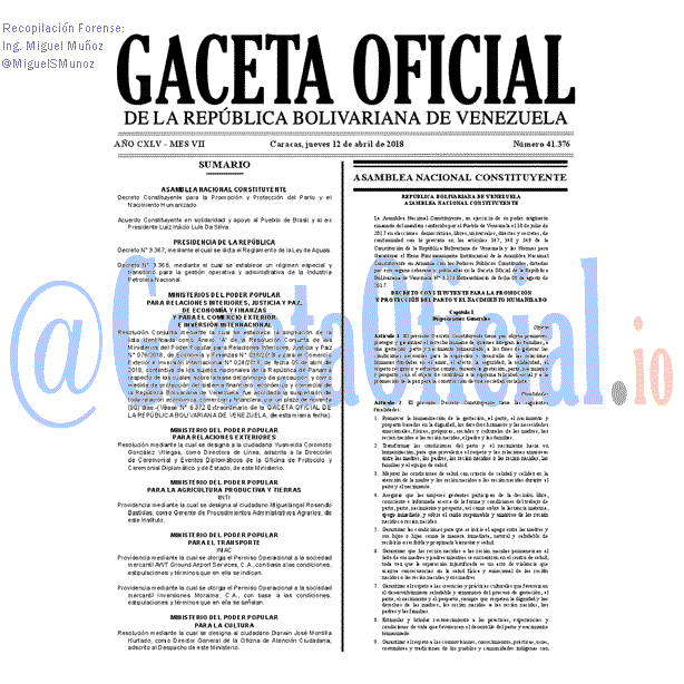 Gaceta Oficial 41376 del 12 abril 2018