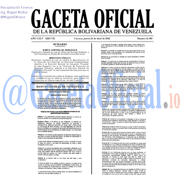 Gaceta Oficial 41385 del 26 abril 2018 Gaceta Oficial 41385 del 26 abril 2018