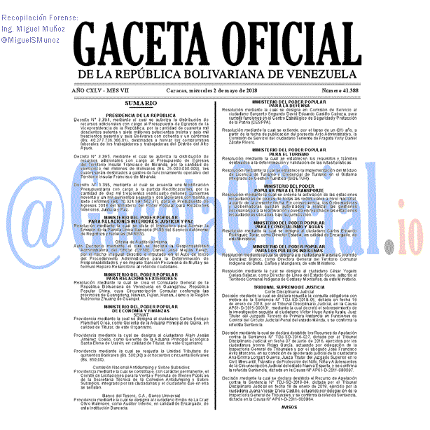 Gaceta Oficial 41388 del 2 mayo 2018