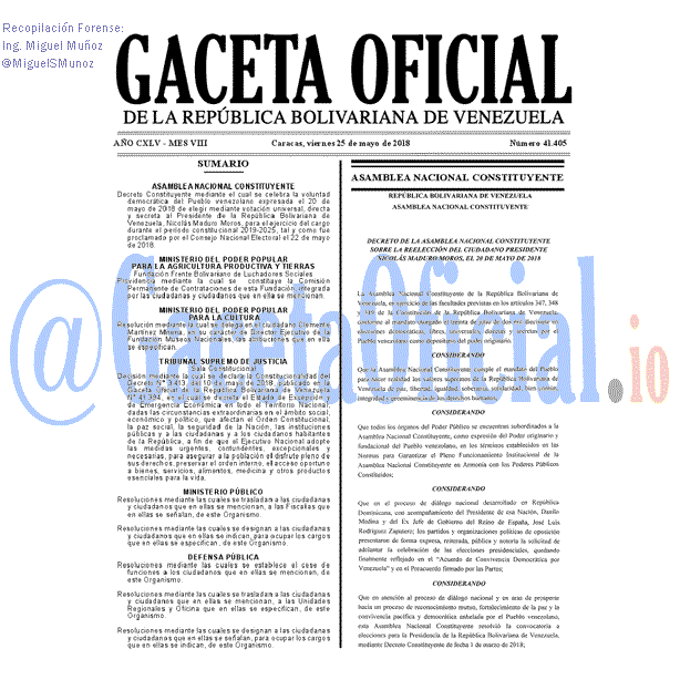 Gaceta Oficial 41405 del 25 mayo 2018 Gaceta Oficial 41405 del 25 mayo 2018