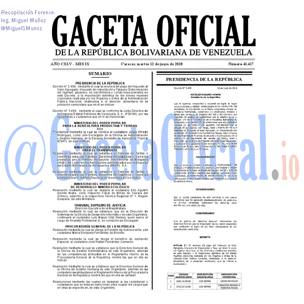 Gaceta Oficial 41417 del 12 junio 2018 Gaceta Oficial 41417 del 12 junio 2018