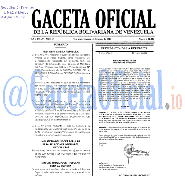 Gaceta Oficial 41420 del 15 junio 2018