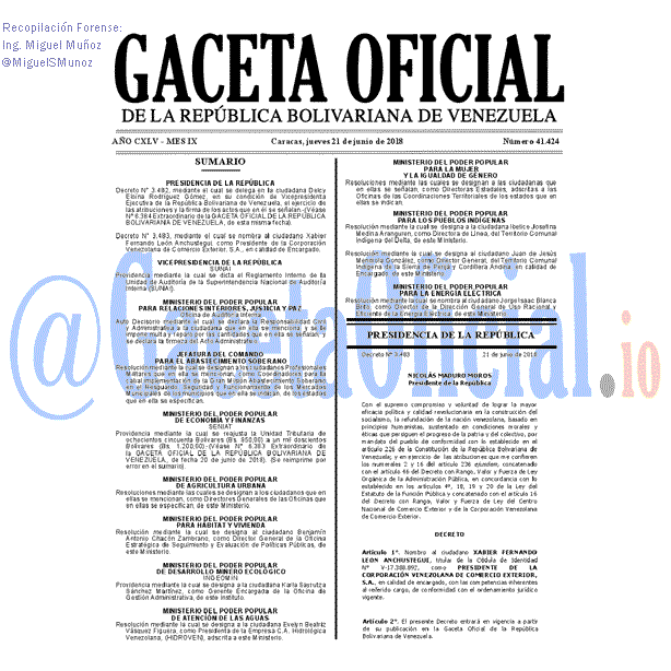 Gaceta Oficial 41424 del 21 junio 2018 Gaceta Oficial 41424 del 21 junio 2018