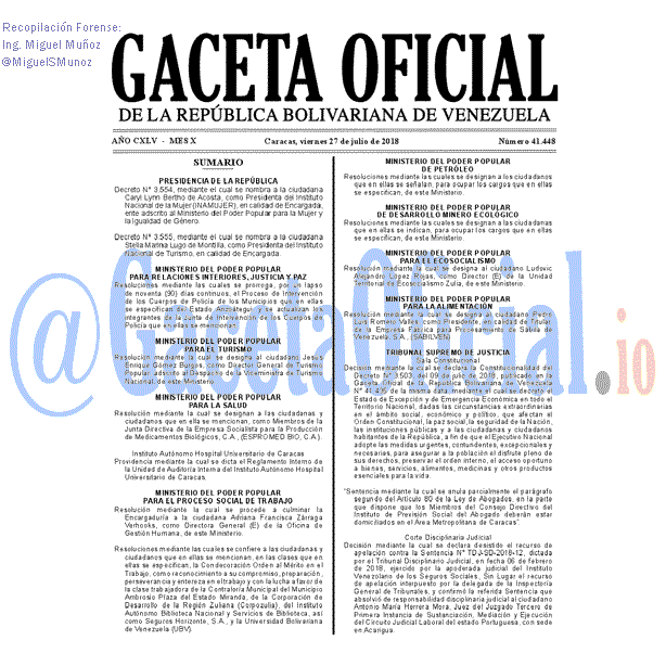 Gaceta Oficial 41448 del 27 julio 2018