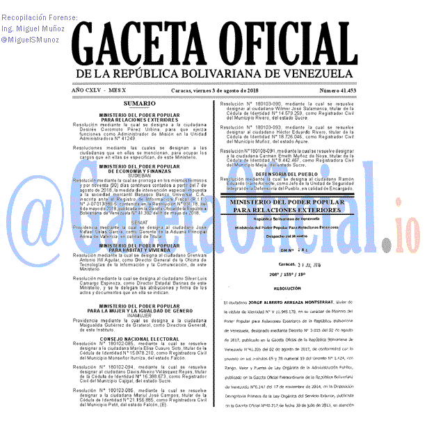 Gaceta Oficial 41453 del 3 Agosto 2018
