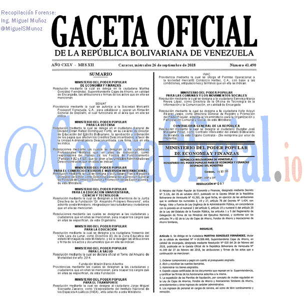 Gaceta Oficial 41490 del 26 Septiembre 2018