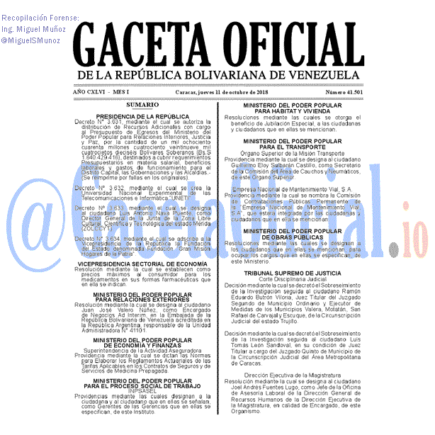 Gaceta Oficial 41501 del 11 Octubre 2018