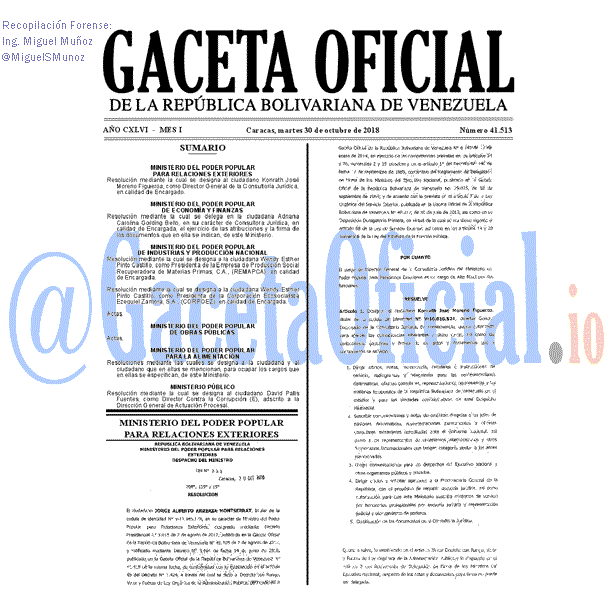 Gaceta Oficial 41513 del 30 Octubre 2018 Gaceta Oficial 41513 del 30 Octubre 2018