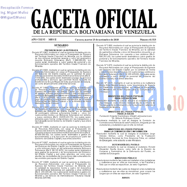 Gaceta Oficial 41523 del 13 Noviembre 2018