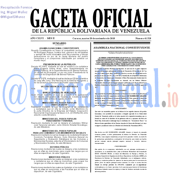 Gaceta Oficial 41528 del 20 Noviembre 2018 Gaceta Oficial 41528 del 20 Noviembre 2018