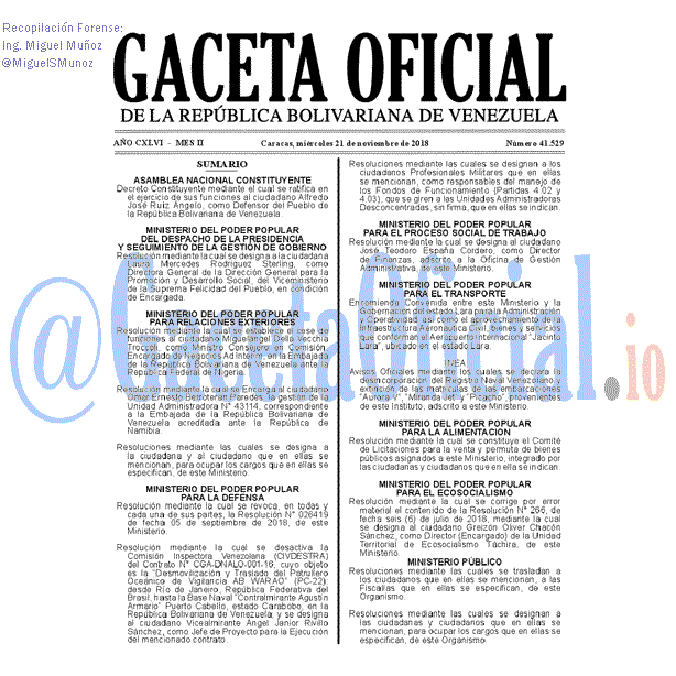 Gaceta Oficial 41529 del 21 Noviembre 2018