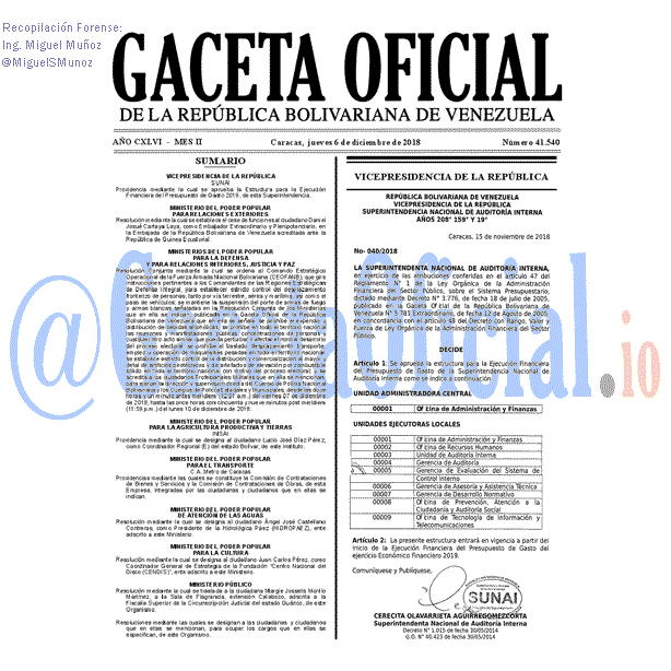 Gaceta Oficial 41540 del 6 Diciembre 2018