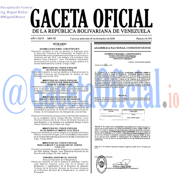 Gaceta Oficial 41552 del 26 Diciembre 2018