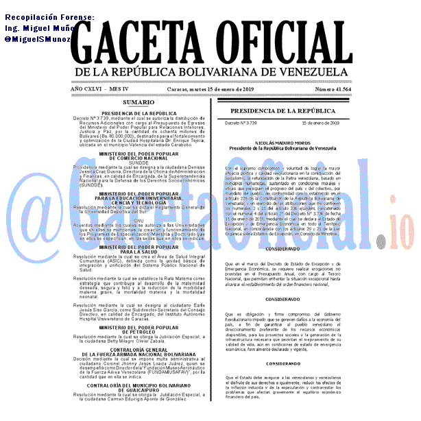 Gaceta Oficial 41564 del 15 Enero 2019 Gaceta Oficial 41564 del 15 Enero 2019