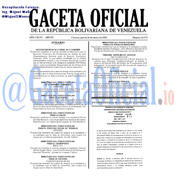 Gaceta Oficial 41571 del 24 Enero 2019
