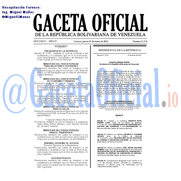 Gaceta Oficial 41576 del 31 Enero 2019 Gaceta Oficial 41576 del 31 Enero 2019