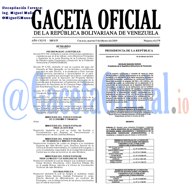 Gaceta Oficial 41579 del 5 Febrero 2019