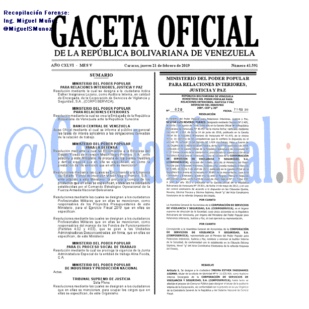 Gaceta Oficial 41591 del 21 Febrero 2019