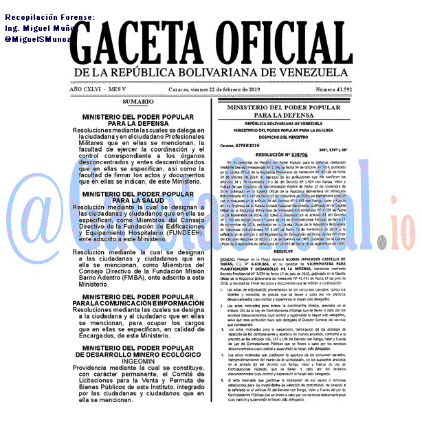 Gaceta Oficial 41592 del 22 Febrero 2019