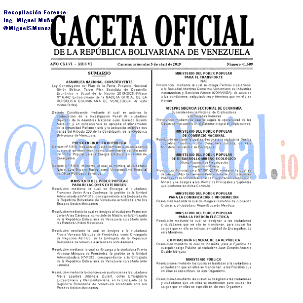 Gaceta Oficial 41609 del 3 Abril 2019