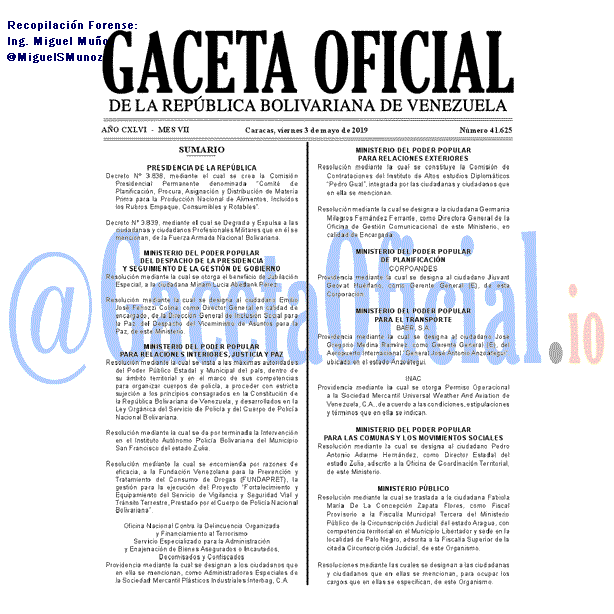 Gaceta Oficial 41625 del 3 Mayo 2019