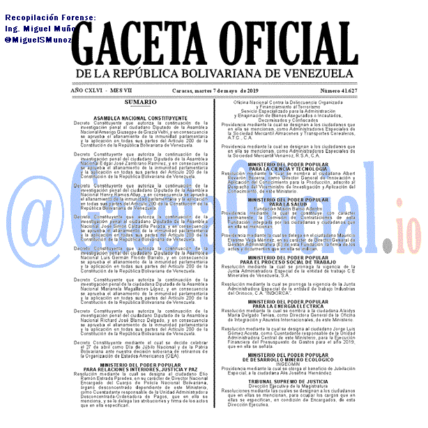 Gaceta Oficial 41627 del 7 Mayo 2019