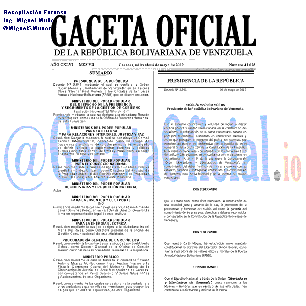 Gaceta Oficial 41628 del 8 Mayo 2019 Gaceta Oficial 41628 del 8 Mayo 2019