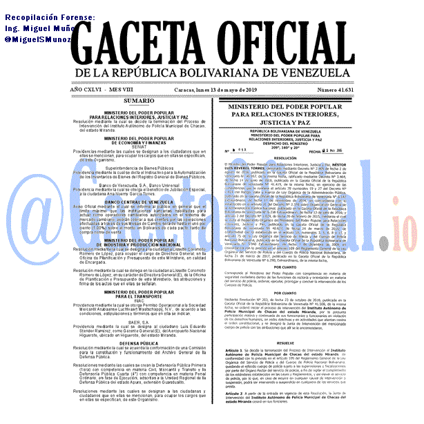 Gaceta Oficial 41631 del 13 Mayo 2019