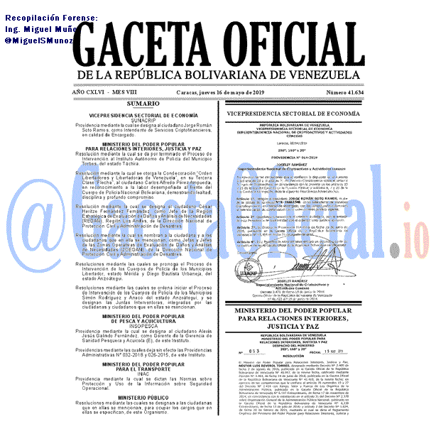 Gaceta Oficial 41634 del 16 Mayo 2019 Gaceta Oficial 41634 del 16 Mayo 2019