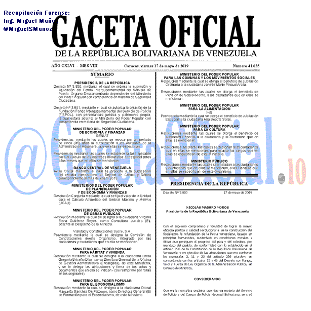 Gaceta Oficial 41635 del 17 Mayo 2019 Gaceta Oficial 41635 del 17 Mayo 2019