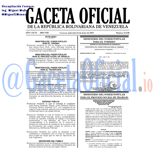 Gaceta Oficial 41638 del 22 Mayo 2019