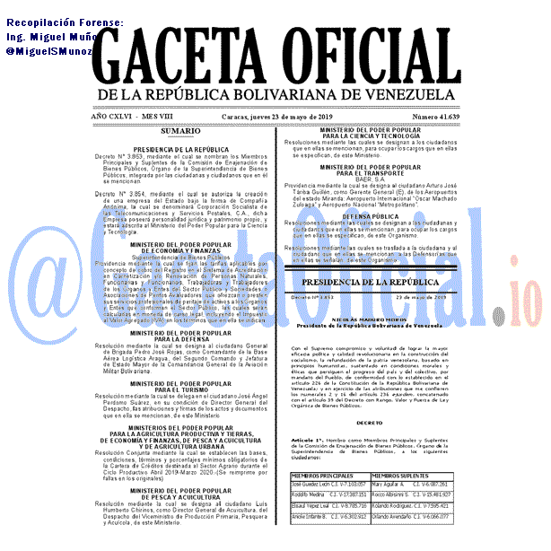 Gaceta Oficial 41639 del 23 Mayo 2019