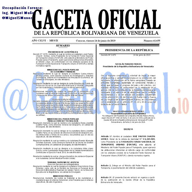 Gaceta Oficial 41655 del 14 Junio 2019