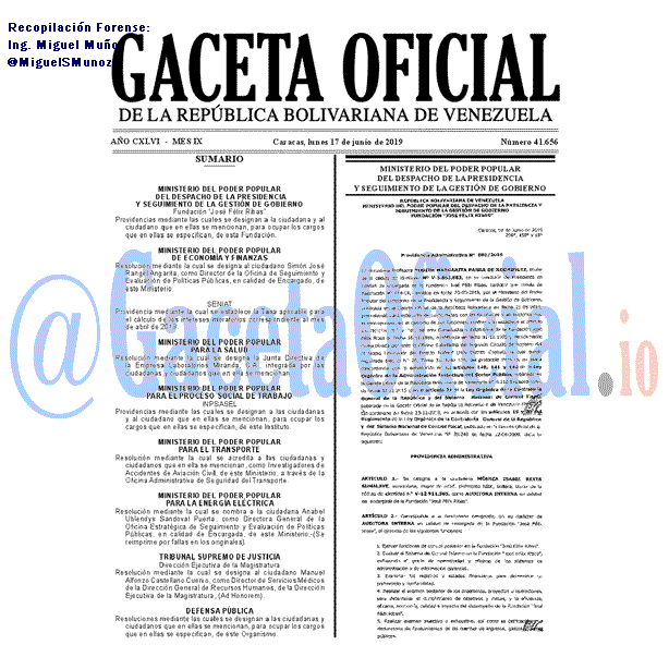 Gaceta Oficial 41656 del 17 Junio 2019