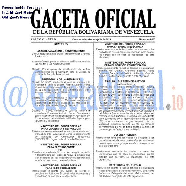 Gaceta Oficial 41667 del 3 Julio 2019 Gaceta Oficial 41667 del 3 Julio 2019
